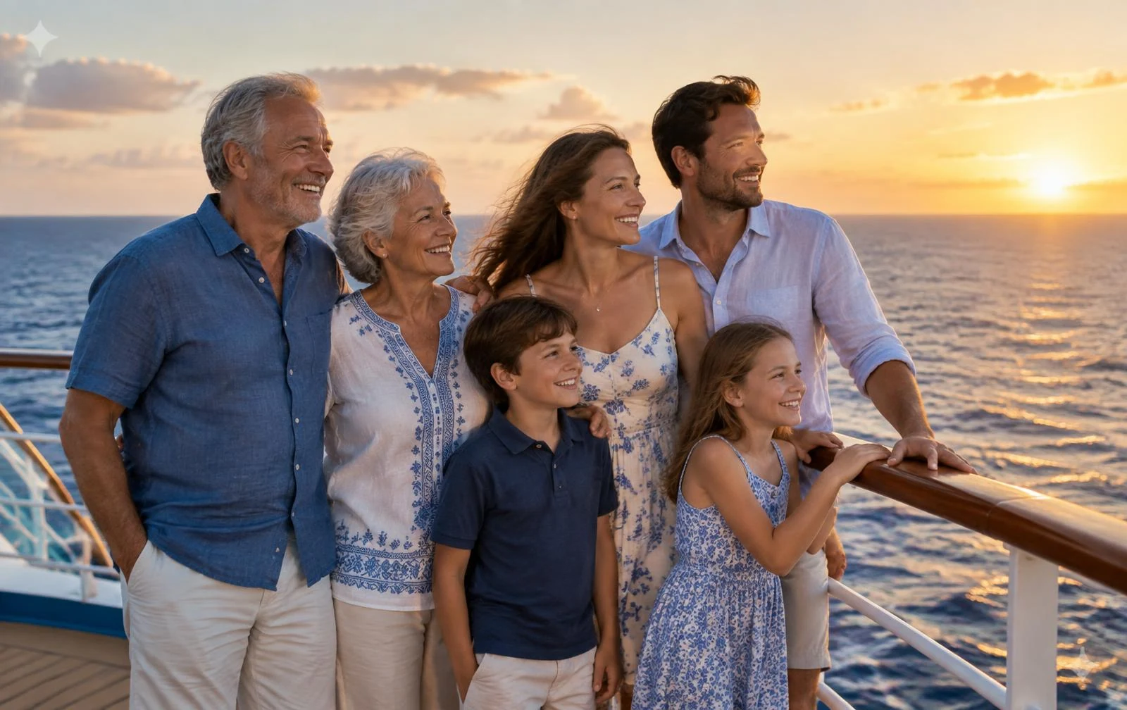 Family on a cruise deck